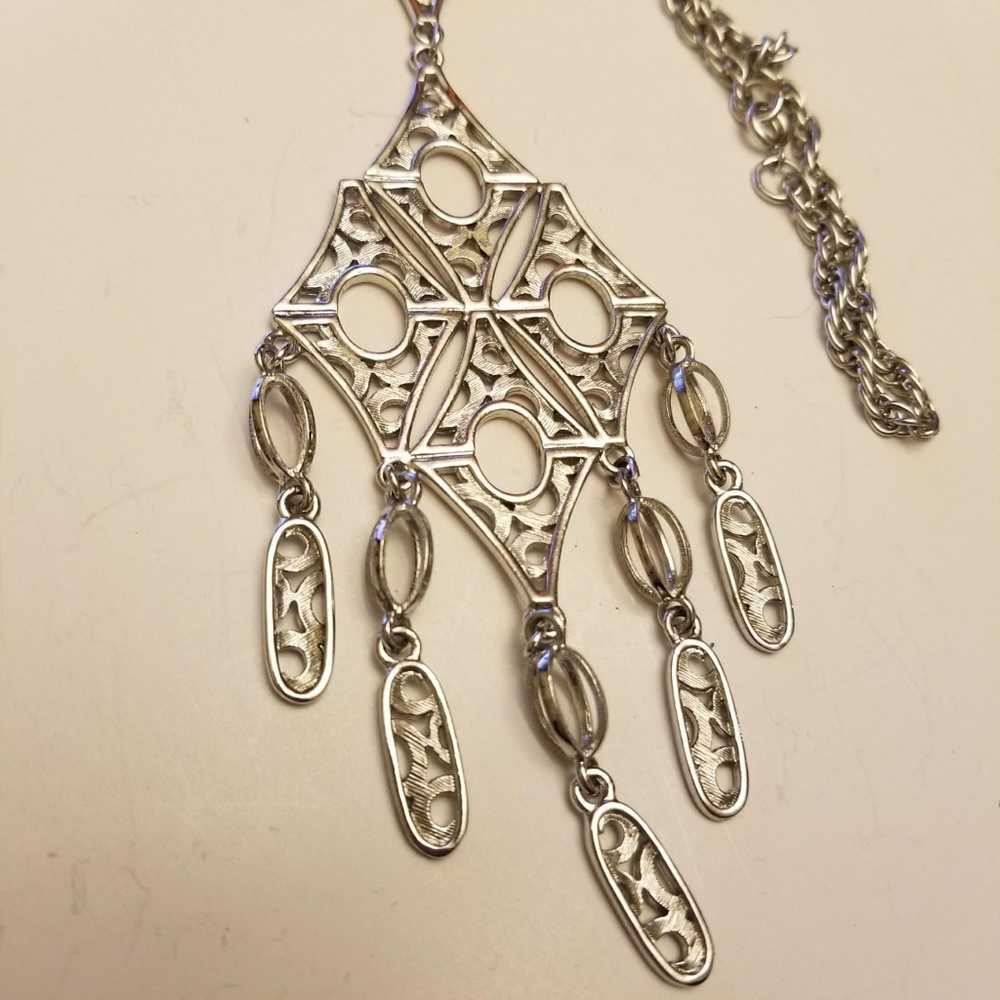 Long Silver Tassel Necklace - Vintage - Boho